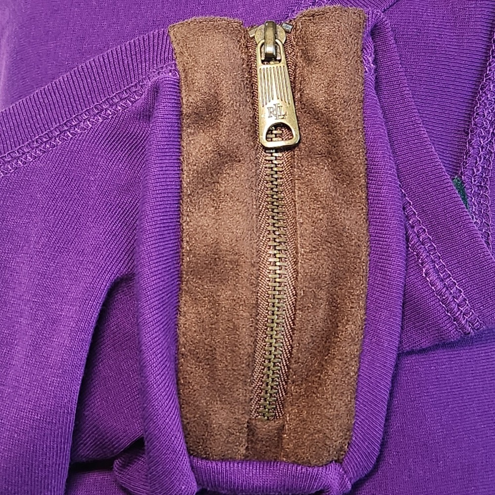 RALPH LAUREN Long Sleeve Shirt Top Womens XL Purple Equestrian Elbow Patches - Picture 5 of 9